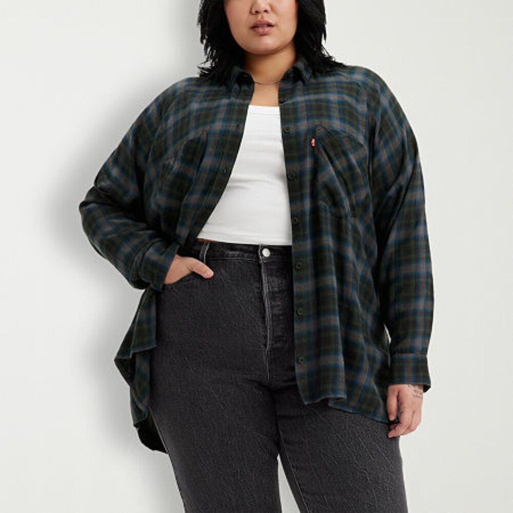 Levi's Womens Plaid Raglan Button up Shirt 2X - Picture 4 of 4